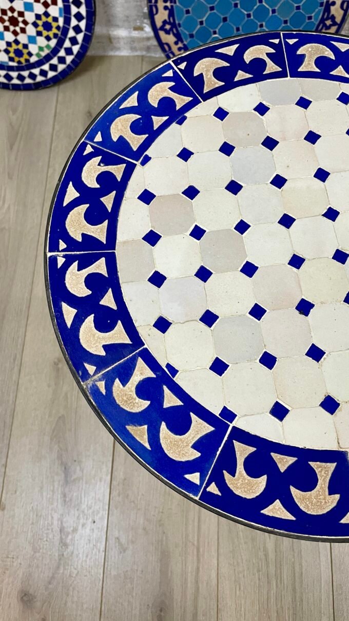 Round Blue Coffee Tiles Table in Moroccan Mosaic