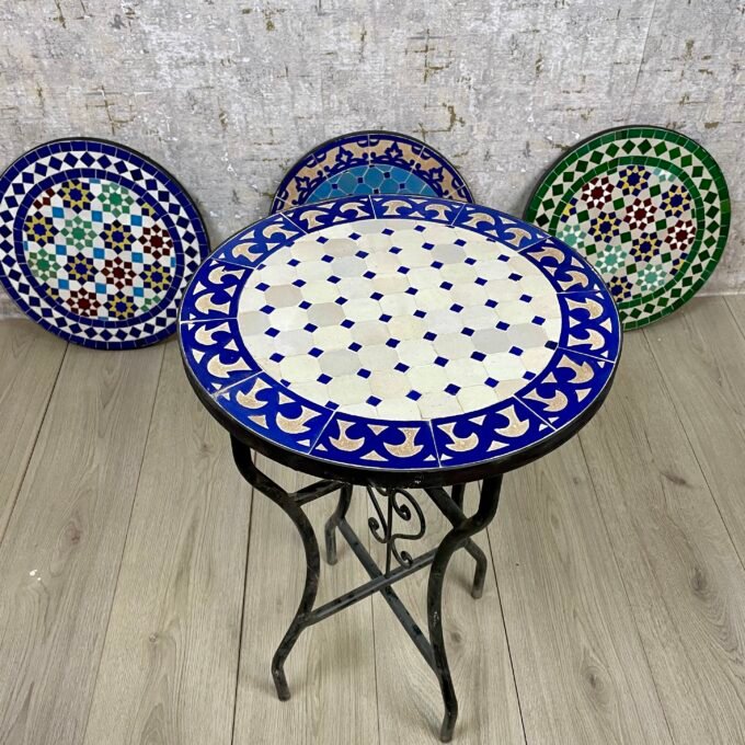 Round Blue Coffee Tiles Table in Moroccan Mosaic