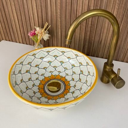 Moroccan Design Hand-Painted Ceramic Wash-Basin