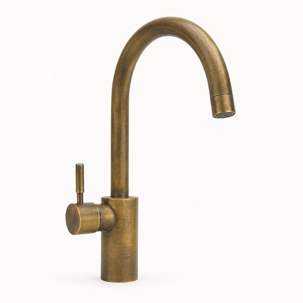 Handcrafted Moroccan Antique Brass Faucet — Single Lever, Arch Spout