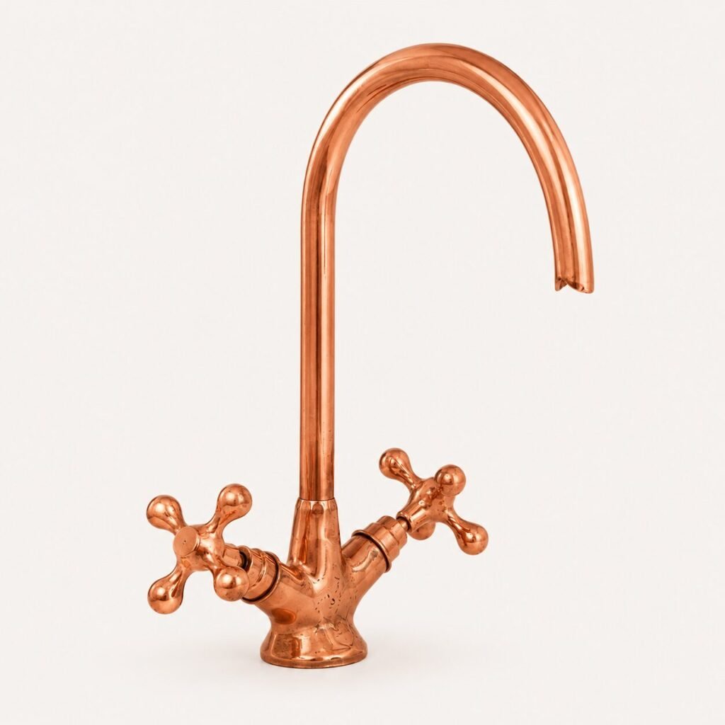Handcrafted Moroccan Copper Gooseneck Faucet — Double Cross Handles