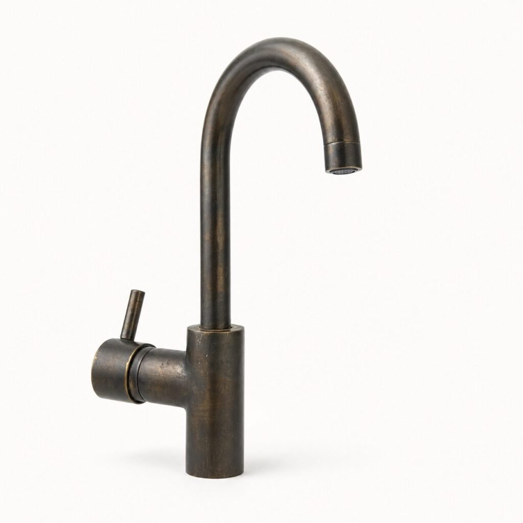 Handcrafted Moroccan Dark Bronze Faucet — Single Lever, Arch Spout