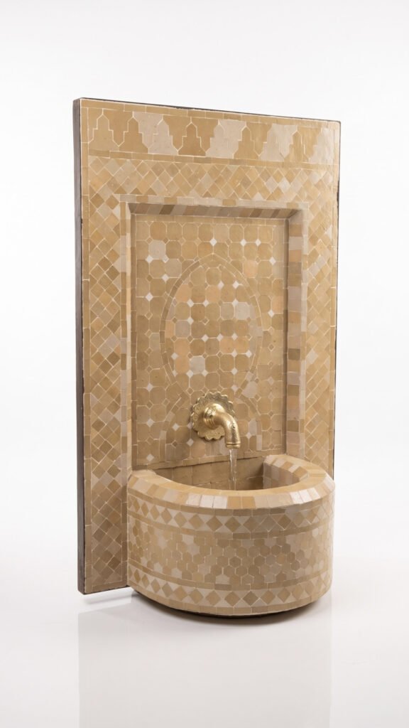 Moroccan Handcrafted Mosaic Zellige Fountain — Natural Sand & Beige